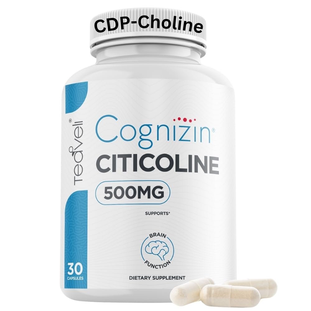 Teaveli Cognizin Citicoline- 500mg CDP Choline Capsules- Clinically Studied Brain Supplement to Support Clarity, Concentration and Memory Most Bioavailable Form of Choline Supplements - 30 Servings