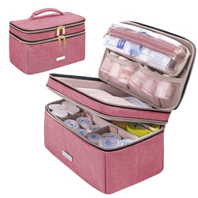 Lexeeco Medicine Storage Bag Pill Bottle Organizer with Portable Small Pouch Travel Medication Bottle Organizer for Emergency Home First Aid Box Kit (Red)