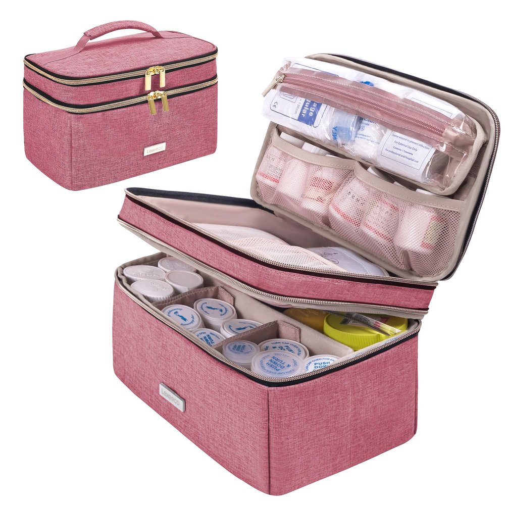 Lexeeco Medicine Storage Bag Pill Bottle Organizer with Portable Small Pouch Travel Medication Bottle Organizer for Emergency Home First Aid Box Kit (Red)