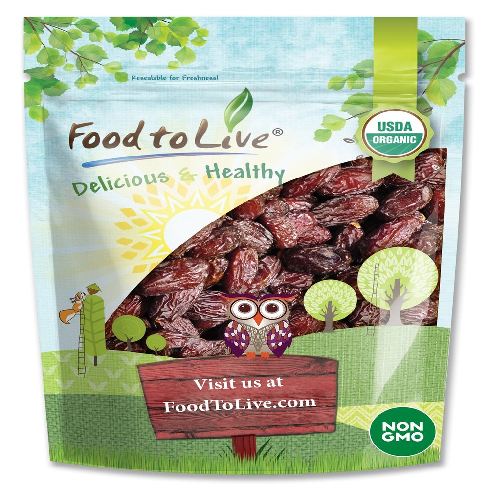 Food to Live Organic California Medjool Dates, 5 Pounds  Soft & Juicy Nature's Candy. Non-GMO Whole Dry Fancy Dates with Pits. Perfect Snack. Unsweetened, Unsulphured. Vegan, Kosher, Fruits in Bulk