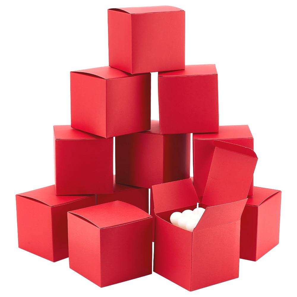 PH PandaHall 30pcs Red Paper Boxes, 3.5 inch Square Gift Packaging Boxes with Lid Jewelry Gift Boxes Square Favor Boxes Small Candy Box for Countdown New Year Valentine Wedding Birthday Party Favor