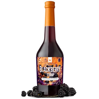 Gourmanity Blackberry Syrup, 3 Ingredients Only, Sweet and Tart Flavor, Great for Soda, Iced Tea, Lemonade and Cocktails, No Artificial Colors or Flavors 16.9fl oz/500ml Glass Bottle