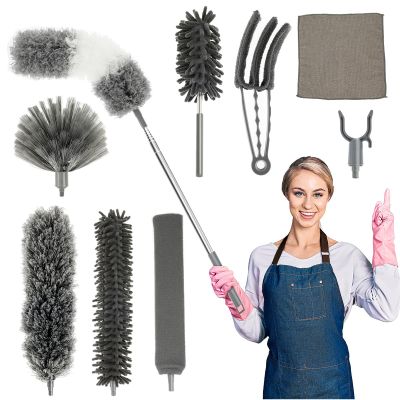 10Pcs Feather Duster Set, Cleaning Duster Kit with 93.7 Inch Telescopic Handle Multifunctional Hangable Gap Duster Cleaner Efficient Cleaning Ceiling Fan Duster for Cleaning Lights Skirting Board