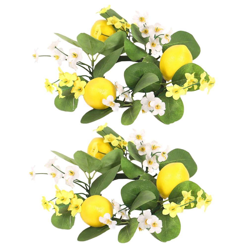 BFYDOAA 2pcs Candle Rings Lemon Small Wreaths 7cm Center, Spring Summer Lemon Branch Ring for Kitchen Cabinet,Wedding Tables,Farmhouse Decor