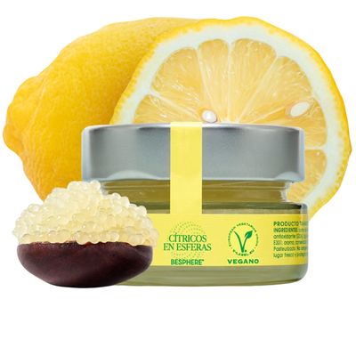 BESPHERE Delicious Lemon Spheres, Caviar Food with Concentrated Citrus Taste, Enhances Fish, Desserts, Drinks, Preserved & Pasteurised, Low Calorie, Non-Fading Colour for Dish Presentation 1.76 oz / 50 g,