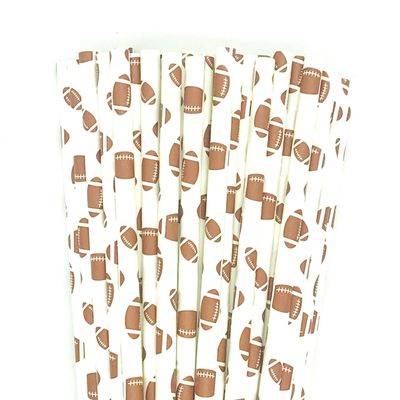 100 pcs Sports Party Paper Straws, White Brown Rugby Football Bar Soda Juice Drinking Straws, Craft Disposable Beverage Game Day Decor Biodegradable Cake Pop Sticks (White With Football)