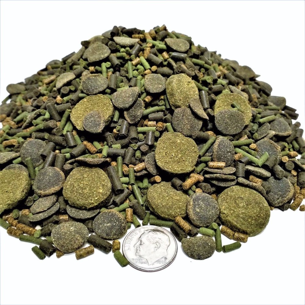 Aquatic Foods Inc. Gourmet Blend of 5-Types of Spirulina Wafers, Spirulina 1/8" x 7/16" Sinking Sticks & 1/8" x 1/8" Krill Bits for Shrimp. Snails, All Tropical Fish GB-60-2-lbs