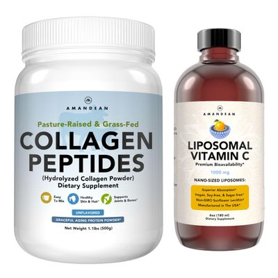 AMANDEAN Premium Liposomal Vitamin C & Bovine Collagen Peptides Bundle. Powerful Antioxidant. Liquid Quali-C. Grass-Fed Collagen. Hydrolyzed Type 1 & 3. Immune Support. Healthy Skin, Hair & Nails