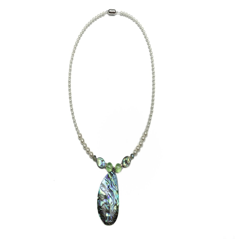MAGNEHEALTH Magnetic Therapy Necklace, Unisex Hematite Necklace- Abalone Shell, Leather and White Magnetic Hematite Wellness Jewelry Targeting Pressure Points for Health and Style - Size 18