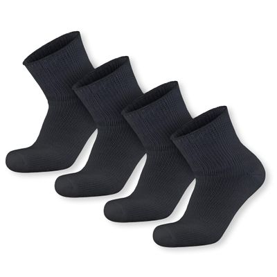 4 pairs Extra Wide Diabetic Cotton Socks, Quarter/Over-the-Ankle Health Socks (Black, 11-16)