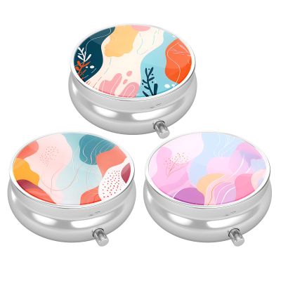 3 Pack Pill Box, Small Pill Case for Purse & Pocket, Cute Travel Medicine Organizer, Portable Medicine Container Holder to Hold Vitamins, Medication, Fish Oil & Supplement, Art Style Pattern