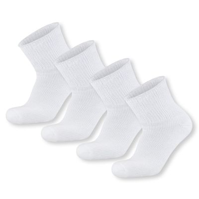 4 pairs Extra Wide Diabetic Cotton Socks, Quarter/Over-the-Ankle Health Socks (White, 11-16)