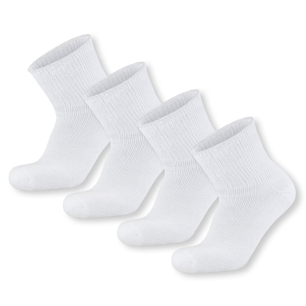 4 pairs Extra Wide Diabetic Cotton Socks, Quarter/Over-the-Ankle Health Socks (White, 11-16)