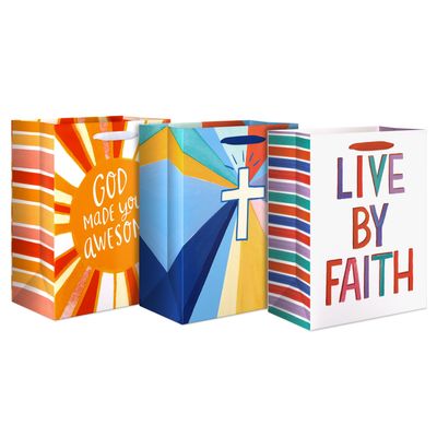 American Greetings 13" Large Religious Gift Bags (Cross and Text) for Baptism, First Holy Communion, Confirmation, Easter, Wedding and Clergy Day - Kathy Davis Designs (3 Bags)