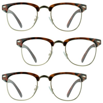 proSPORT 3 Pairs Reading Glasses +1.75 Tortoise Gold Frame Horn Rimmed Vintage Classic Semi Rimless Unisex