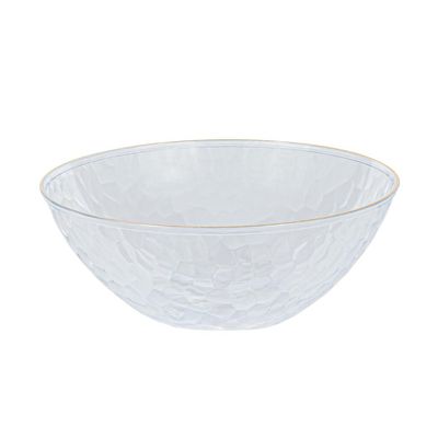 EcoQuality 12oz Hammered Clear Plastic Round Bowls with Gold Rim - Disposable Translucent Plastic Soup Bowls, Heavy Duty Salad Bowls, Dessert Bowl, Baby Showers, Weddings, Birthday Party (240)