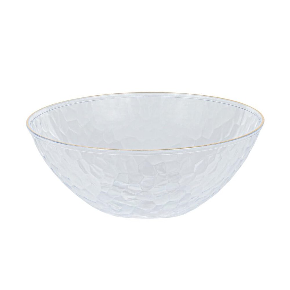 EcoQuality 12oz Hammered Clear Plastic Round Bowls with Gold Rim - Disposable Translucent Plastic Soup Bowls, Heavy Duty Salad Bowls, Dessert Bowl, Baby Showers, Weddings, Birthday Party (240)
