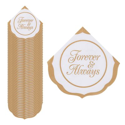 Fun Express Gold Foil Forever & Always Scalloped Luncheon Napkins - Bulk 48 Ct
