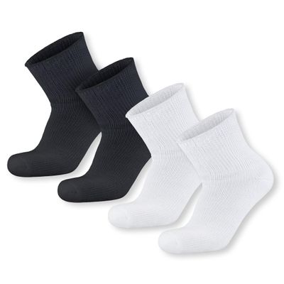 4 pairs Extra Wide Diabetic Cotton Socks, Quarter/Over-the-Ankle Health Socks (2 pairs White and 2 pairs Black, 11-16)