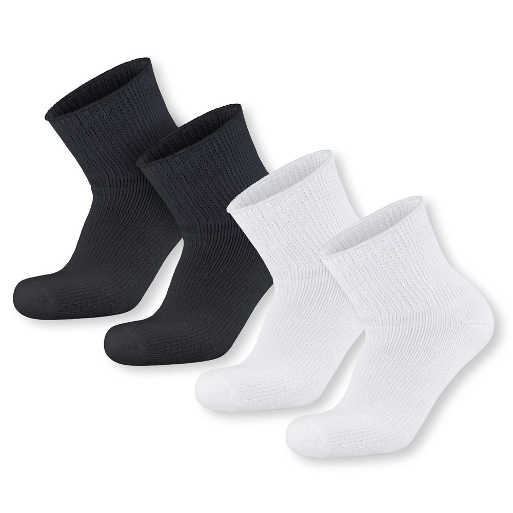 4 pairs Extra Wide Diabetic Cotton Socks, Quarter/Over-the-Ankle Health Socks (2 pairs White and 2 pairs Black, 11-16)