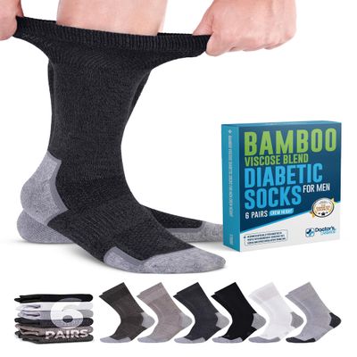 Doctor's Select Diabetic Socks for Men - 6 Pairs Crew Mens Diabetic Socks | Diabetic Neuropathy Socks for Men | Black, White, Grey, Dark Grey, Light Brown, Brown