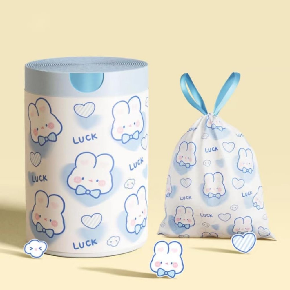 100 Count Drawstring Trash Bags,Cartoon Pattern Thickened Garbage Bags 19.7" x 17.7"Unscented Trash Bags for Kitchen, Bathroom, Office Waste Bin Liners (Blue)