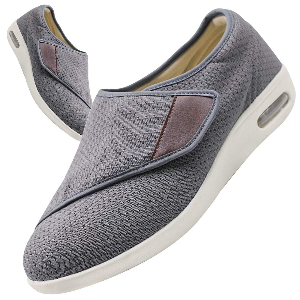 Mge Diabetic Shoes for Men Extra Wide Width Adjustable Diabetic Orthopedic Sandals Closed Toe Slippers Wide Fit Edema Swollen Shoes Cozy Surgical Arthritis Footwear Breathable Sneaker(Gray,8.5)
