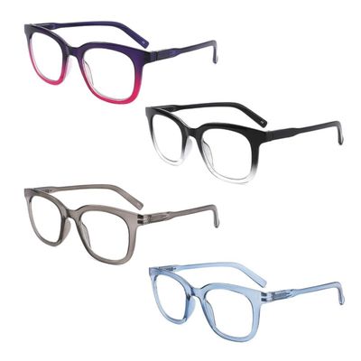25DU 4 Pack Reading Glasses for Women Men Oprah Style Square Blue Light Blocking Readers with Spring Hinge +1.0