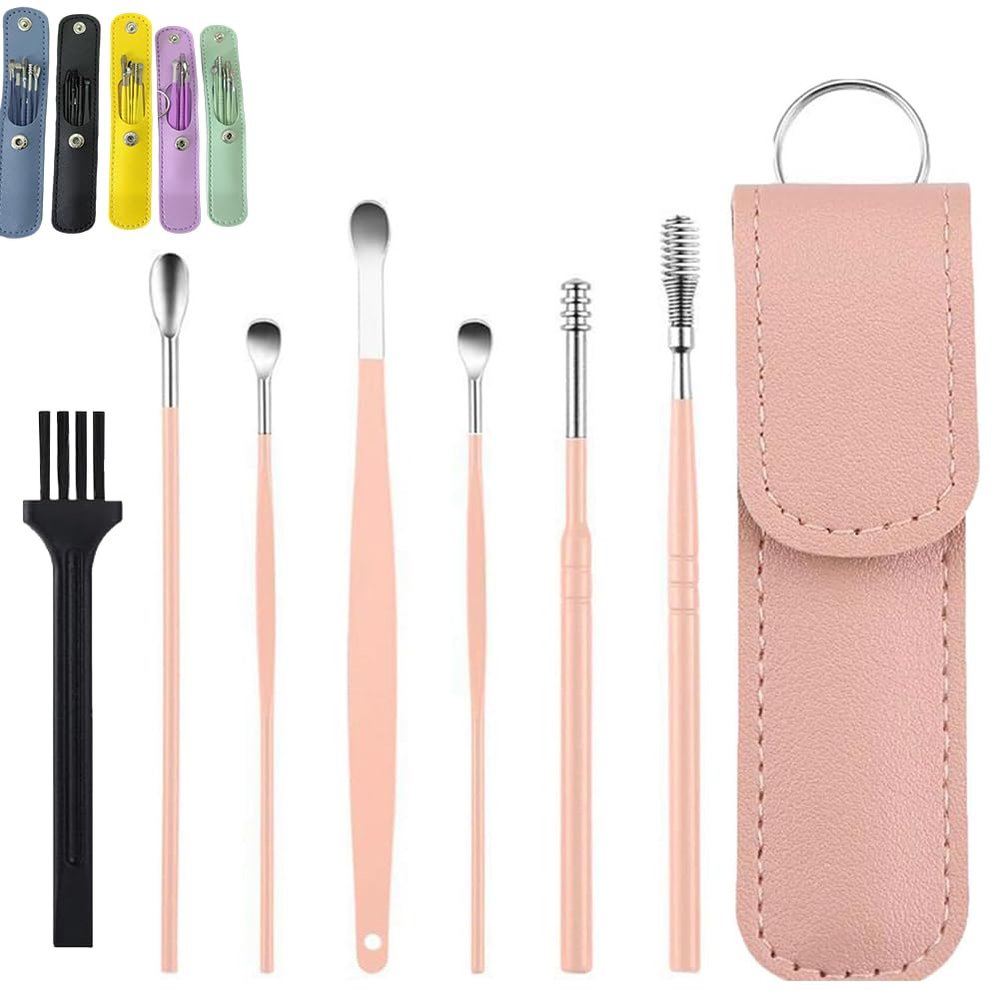 Pleteffect Ear Cleaner - Earwax Removal Kit, Ear Cleaner Earwax Removal Tool, 6 Pcs Ear Cleaner Set with Portable PU Leather Case, 2024 The Most Professional Ear Cleaning Master (Pink)