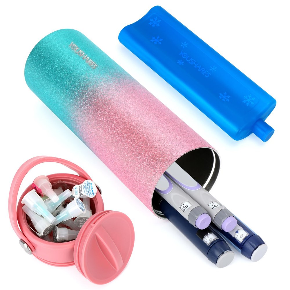 YOUSHARES Insulin Cooler Travel Case - 48H Non-Electric Cooling Bottle with TSA Approved Ice Pack, Diabetic Medication Pen Vials Refrigerator, Medical Carry Case Portable for 15 EpiPens