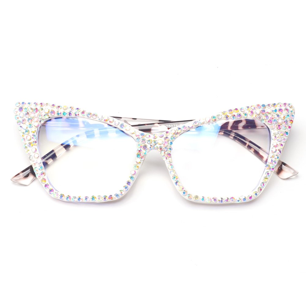 bullabulling Cat Eye Crystal Rhinestone Reading Glasses for Women Sparkling Trendy bling Diamond Reader Z05 (AB diamond, 3.5, x)