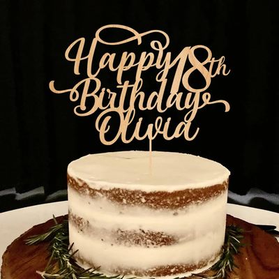 Luxury Custom Happy Birthday Cake Topper with Name, 25th 30th 40th Birthday Cake Topper, Custom Birthday Mirror Wooden Cake Topper, Cake Topper for Birthdays and Party, Birthday Party Decoration 8