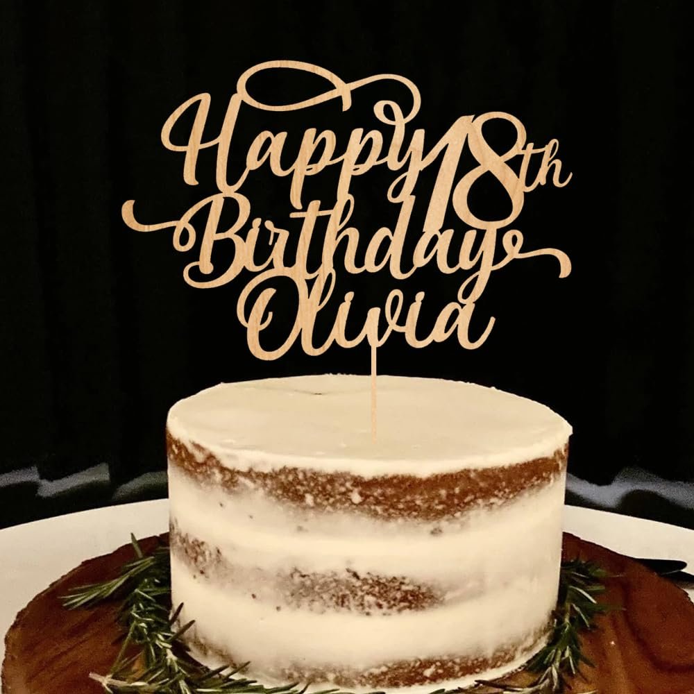 Luxury Custom Happy Birthday Cake Topper with Name, 25th 30th 40th Birthday Cake Topper, Custom Birthday Mirror Wooden Cake Topper, Cake Topper for Birthdays and Party, Birthday Party Decoration 8