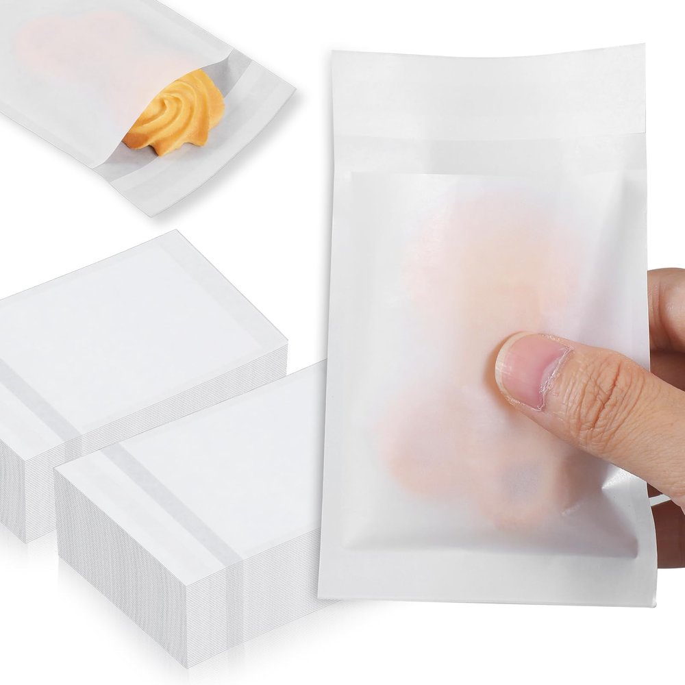 1000 Pcs Flat Glassine Bags Waxed Paper Cookies Bags Semi Transparent Cookie Sleeves Treat Bags Small Paper Bags for Handmade Soaps Packaging Bakery Cookies Candies Party Favor (3 x 4 Inches)