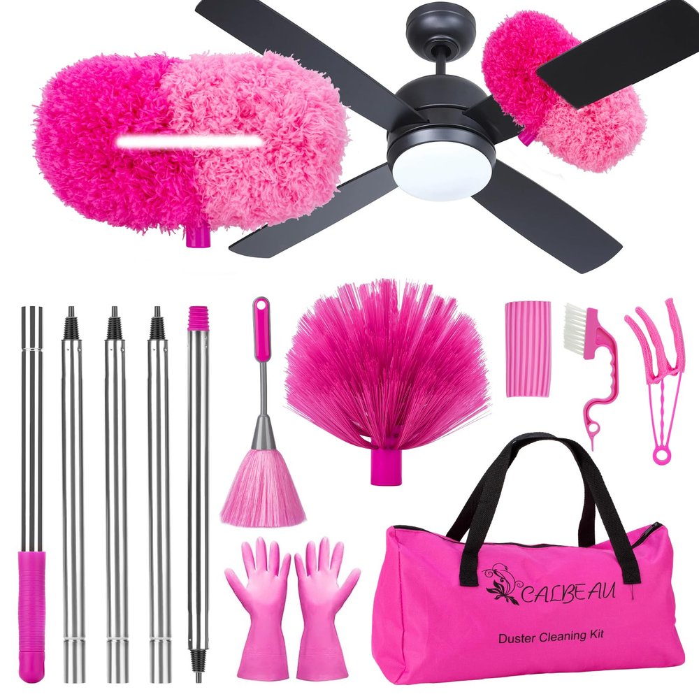 CALBEAU Ceiling Fan Cleaner Duster with 60 inch Extension Pole, Dusters for Cleaning High Ceiling Fan Blades, Dusters Kit with Storage Bag, Cleaning Tools for Families (13pcs)
