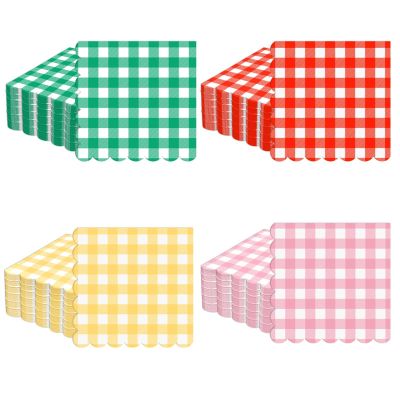 60pcs Camp Plaid Napkins Colorful Plaid Checkered Bachelorette Party Supplies Camping Glamping Birthday Thick Paper Napkins Plaid Camping Themed Party Favor for Baby Bridal Shower Picnic