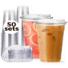 24 oz Clear Plastic Cups with Strawless-Sip-Lids, 50 Sets Disposable Cups Plastic Iced Coffee Cups, To Go Cups with Sip Through Lids for Smoothie, Milkshake, Cold Drinks for Party, Wedding, Event view 1