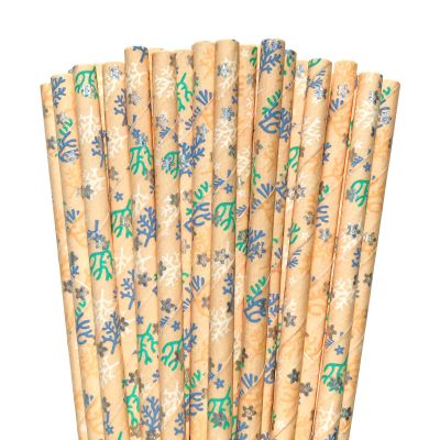 100 pcs Under The Sea Party Paper Straws, Colorful Blue Green White Coral Cream Drinking Straws, Kids Birthday Baby Shower Ocean Beach Island Picnic Tropical Pool Cake Pop Sticks (Coral)