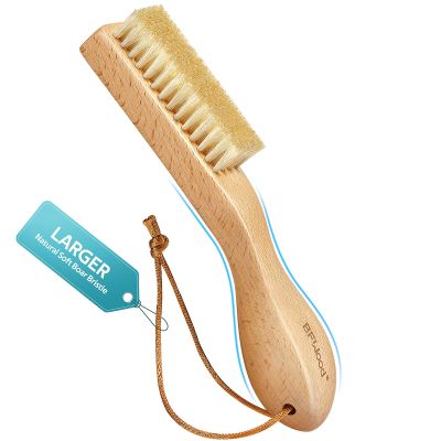 BFWood Laundry Stain Brush, Large Natural Soft Boar Bristles, Removes Tough Stains from Delicate Fabrics Like Knits, Cotton, and Linens, Gentle on Fabrics, No Damage