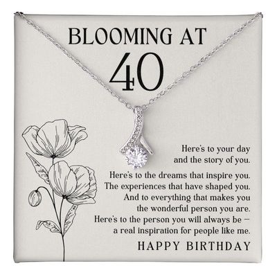 Luxe Gifting 40th Birthday Necklace Message Card Box Alluring Mahogany - Blooming At 40 Heres To Your Day - Meaningful Celebration Bday Fabulous Grateful