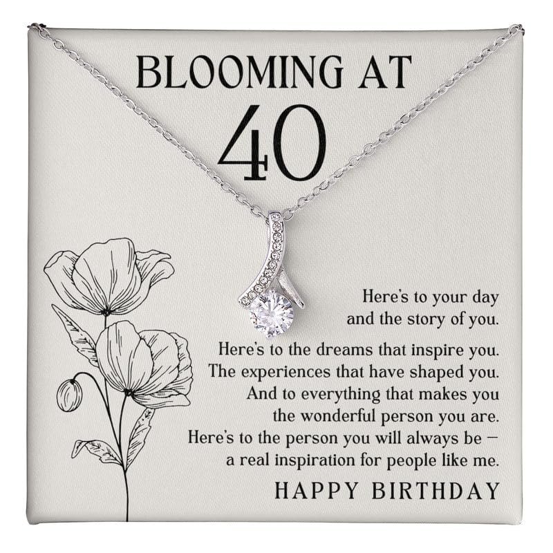 Luxe Gifting 40th Birthday Necklace Message Card Box Alluring Mahogany - Blooming At 40 Heres To Your Day - Meaningful Celebration Bday Fabulous Grateful