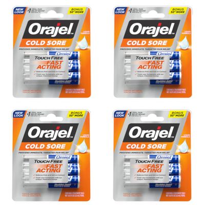 Orajel Cold Sore Touch-Free Fast Acting, Liquid Formula Relieves Pain and Itch on Contact, 6 Count (Pack of 4)