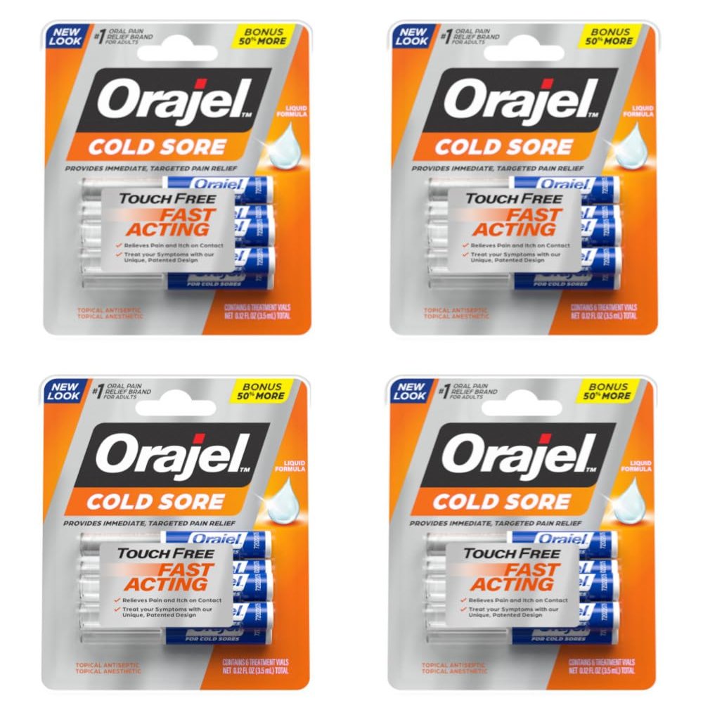 Orajel Cold Sore Touch-Free Fast Acting, Liquid Formula Relieves Pain and Itch on Contact, 6 Count (Pack of 4)