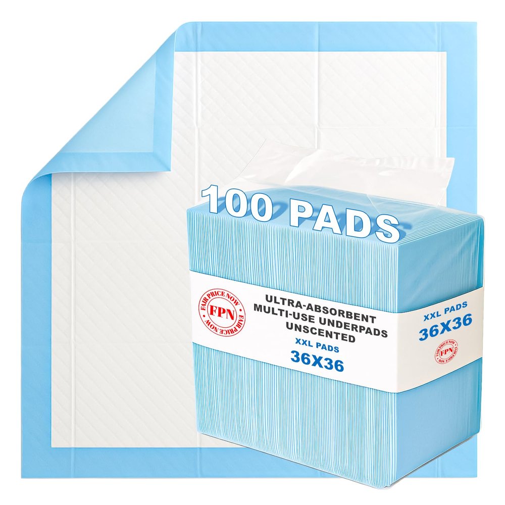 FPN 100-Pack Disposable Underpads 36x36 inch | Extra Large, Ultra-Absorbent, Leak-Proof Bed Protection | Chux Pads for Kids, Adults, Elderly & Pets | Ideal for Incontinence Care