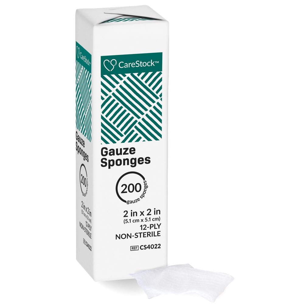 CareStock Gauze Pads 2x2 [200 Count] 12-Ply Woven Gauze Sponges, Non-Sterile, Soft, Lint-Free, Highly Absorbent Medical Grade Cotton for Wound Care, First Aid & Medical Use