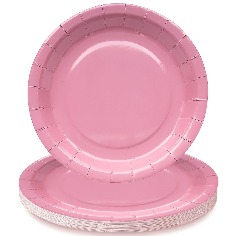 Fun Express Dusty Rose Round Paper Dinner Plates - Disposable Round Dessert Plates for Weddings, Birthdays, Bridal Showers & Party Tableware Supplies - 24 Piece