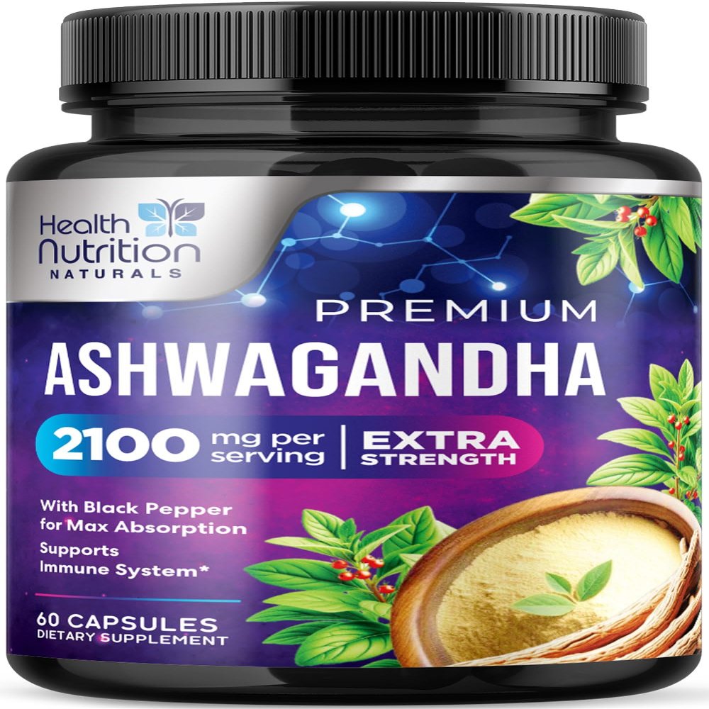 Ashwagandha Supplements - 2100mg Ashwagandha Capsule for Women & Men, Natural Antioxidant Support, Ashwa Root Extract, Extra Strength Calm Support with Black Pepper, Vegan & Gluten Free - 60 Capsules