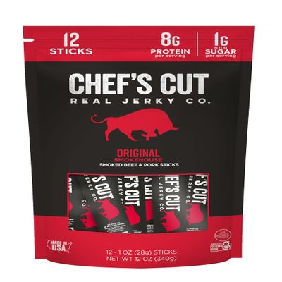 Chefs Cut Real Snack Sticks | High Protein Meat Snack, 8g Protein & 90 Calories, Gluten Free, Keto-Friendly, Premium Smoked Beef & Pork Blend | Original Smokehouse | 1 oz Stick (12-Count Bag)