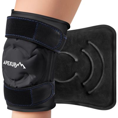APEXUP Ice Pack for Knee Pain Relief, Large Reusable Wrap After Surgery, Flexible Gel Cold Pack for Injuries, Pain Relief for Back, Shoulder, Elbow, Ankle and Leg (Black, L, 1PK)