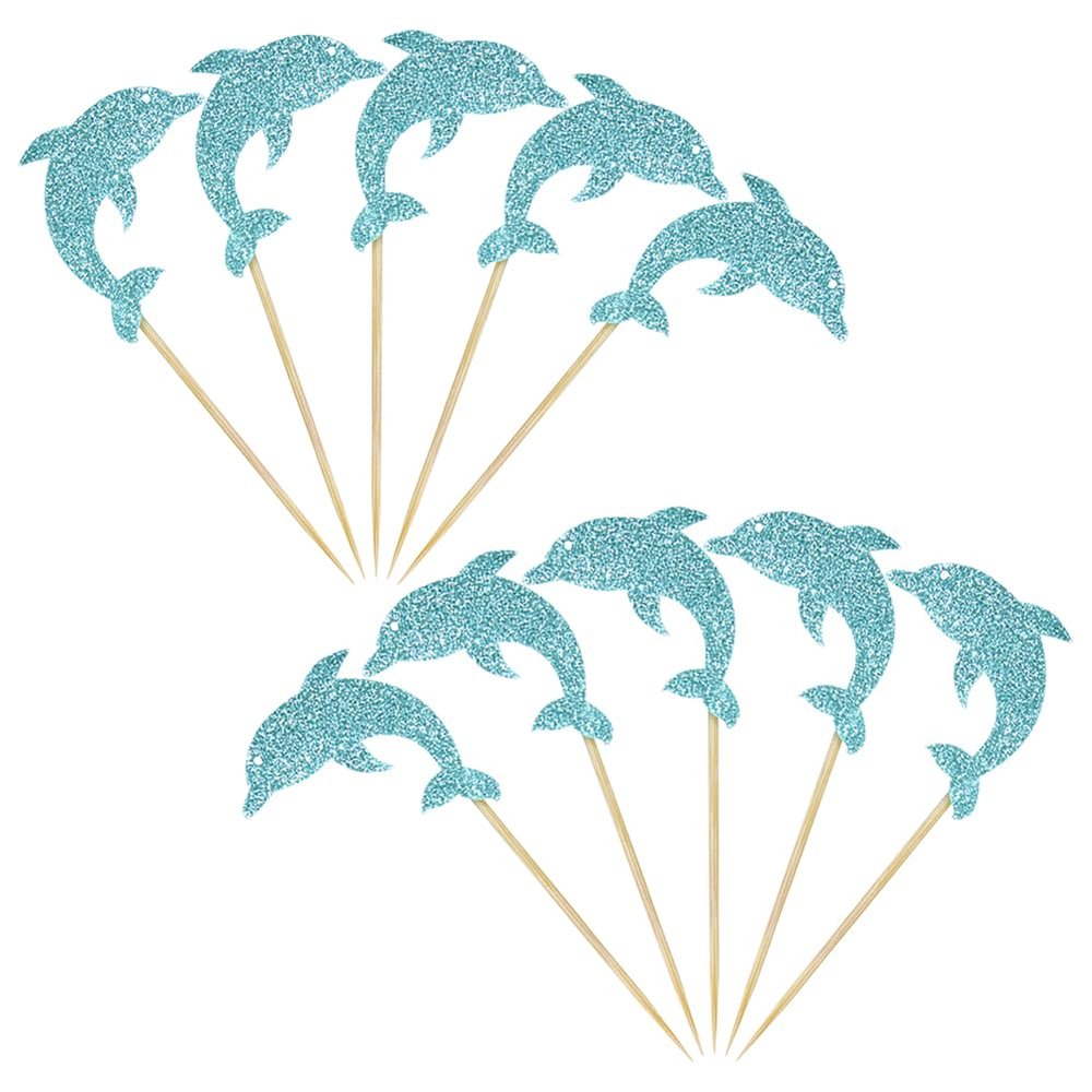 ccHuDE 36 Pcs Blue Dolphin Cupcake Toppers Decorative Glitter Cake Toppers Sea Theme Cake Picks Animal Birthday Cake Sticks Baby Shower Cupcake Sticks Party Cupcake Picks
